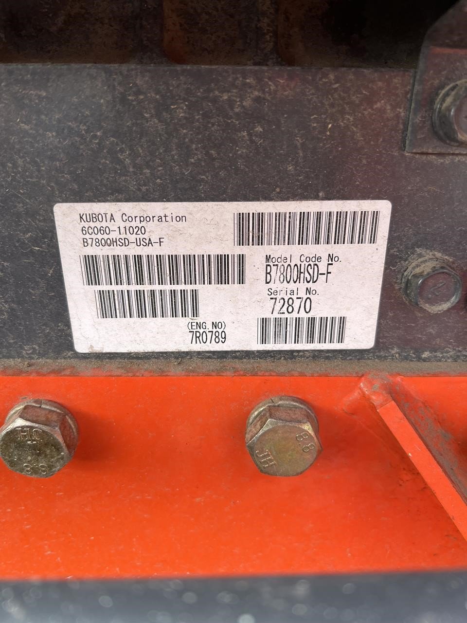 2006 KUBOTA B7800HSD-F 10018026387 2006 KUBOTA B7800HSD-F 10018026387